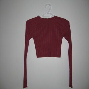 Garage Ribbed Long Sleeve Crop Top - Burgundy